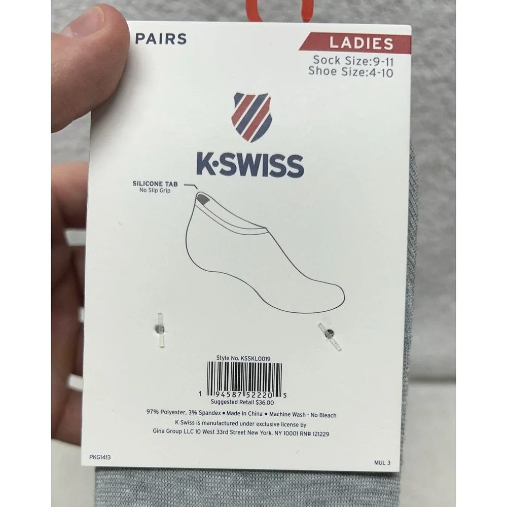 K Swiss Womens Size 9-11 10 Pairs Silicone Tab Stays In Place All Day Socks (U6)